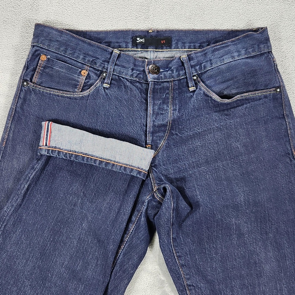 3x1 Jeans Mens 31 Blue Selvedge Japanese Denim Straight Leg Button‎ Fly Made USA